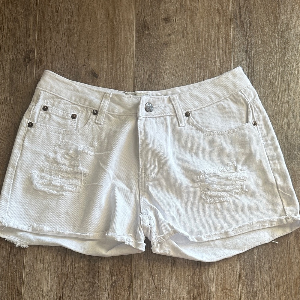 Classic White Distressed Jean Shorts